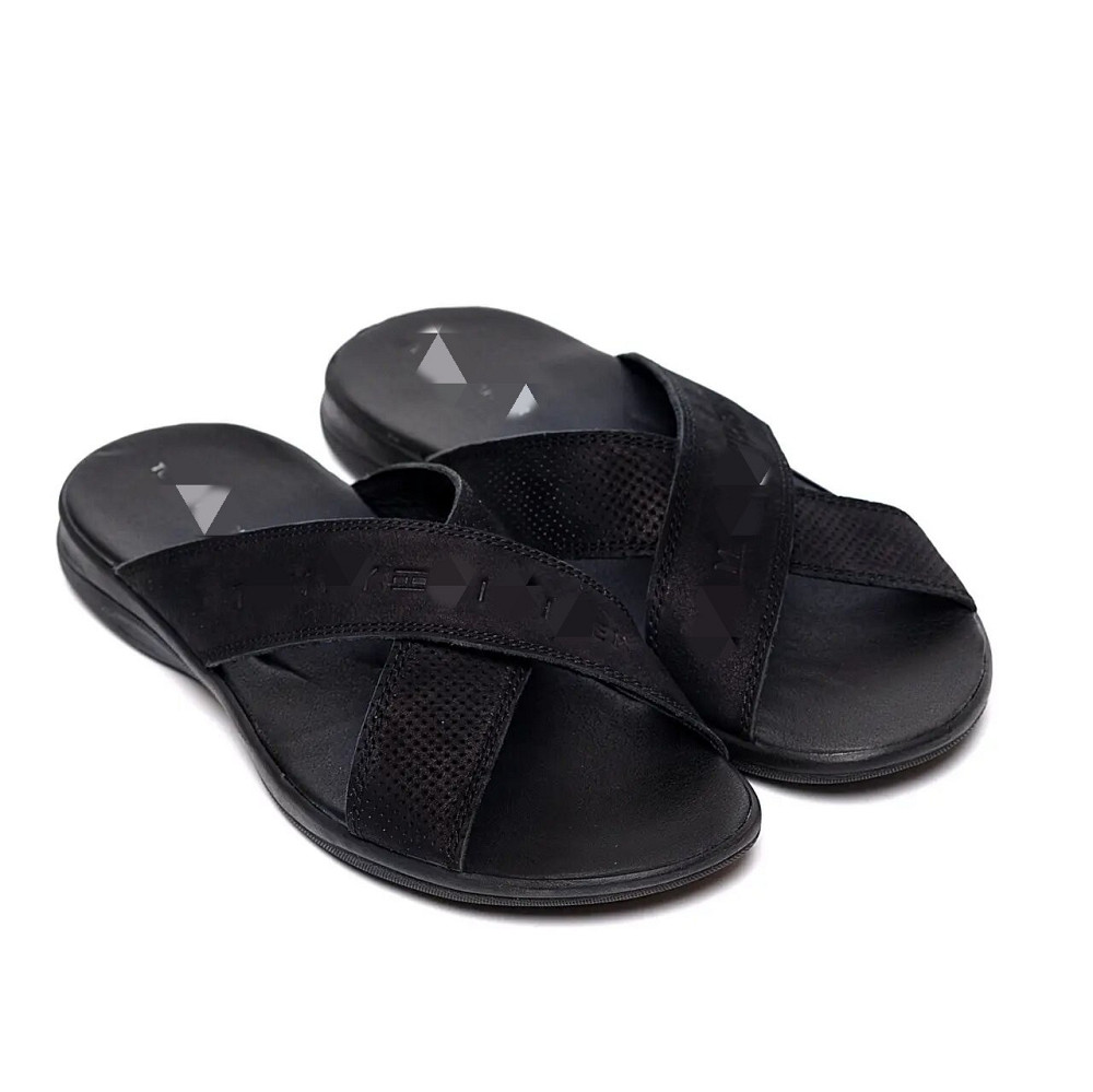 Мужские кожаные  летние шлепанцы-сланцы Black Київ - зображення 3