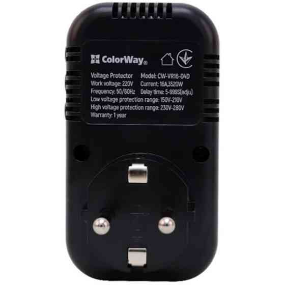 Реле напруги ColorWay (16A/3680W) 150V-210V/230V-280V DS1 Black (CW-VR16-04D) Харків