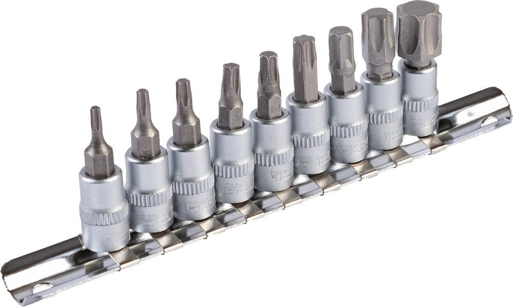 Набор головок торцевых с отверточными насадками TORX MASTERTOOL ¼" T10-T60 CrV 9 шт 78-1400 Харків - зображення 1