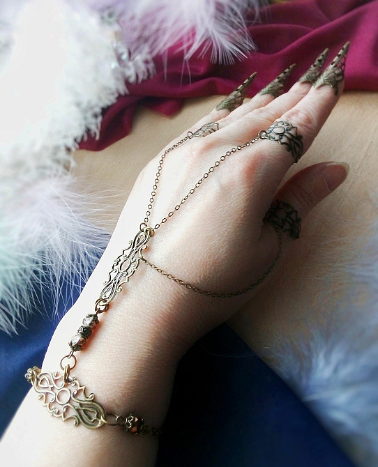 Слейв браслет кігтики бронза фентезі аксесуар на руку нігті накладні кільця ланцюжки Луцк - изображение 1