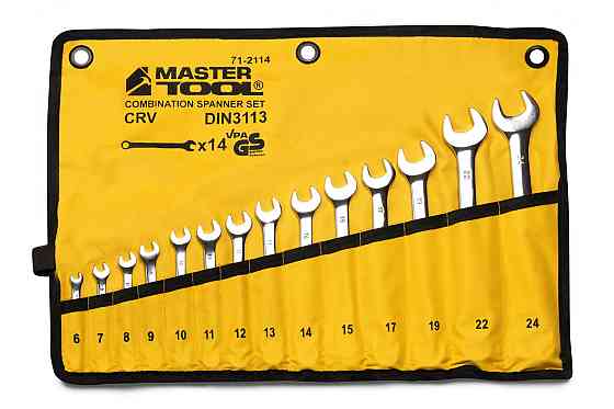Ключи комбинированные MASTERTOOL SATIN FINISH набор 14 шт (6–15/17/19/22/24 мм) CrV DIN 3113 в чехле Харьков