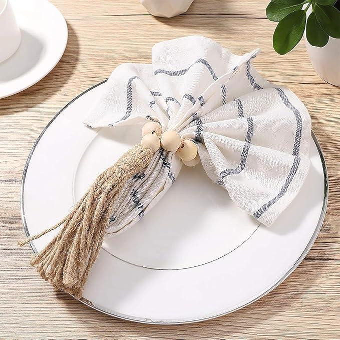 Кольца для салфеток Leeseph с деревянными бусинами 6 шт бежевые Одеса - зображення 4