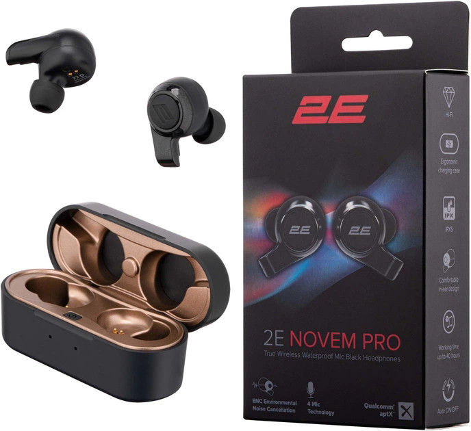 Наушники беспроводные 2E Novem Pro True Wireless Waterproof Mic Black 2E-EBTWNPBK черные Київ - зображення 10