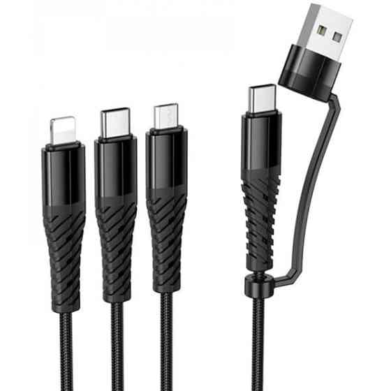 Кабель Hoco X123 3-in-1 Type-C to Type-C+MicroUSB+Lightnong 2A 1m Black Харків