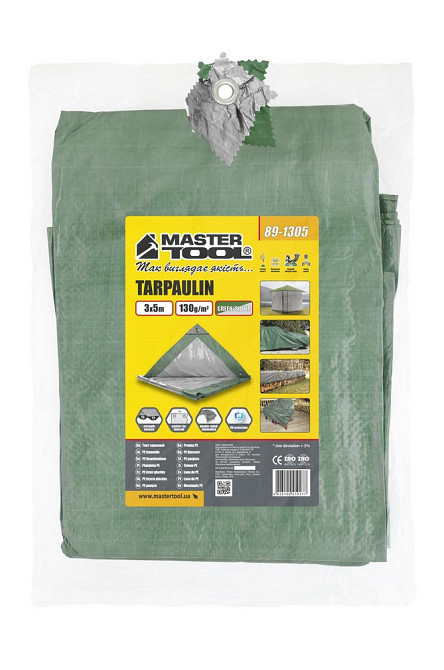 Тент универсальный MASTERTOOL TARPAULIN 3 × 5 м двухсторонний 130 г/м² Green/Silver 89-1305 Харків - зображення 8