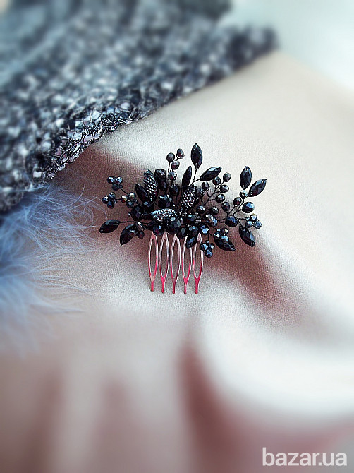 Вечерний сад ажурный гребень заколка черный графитовый серый серебро ветки Луцьк - зображення 1