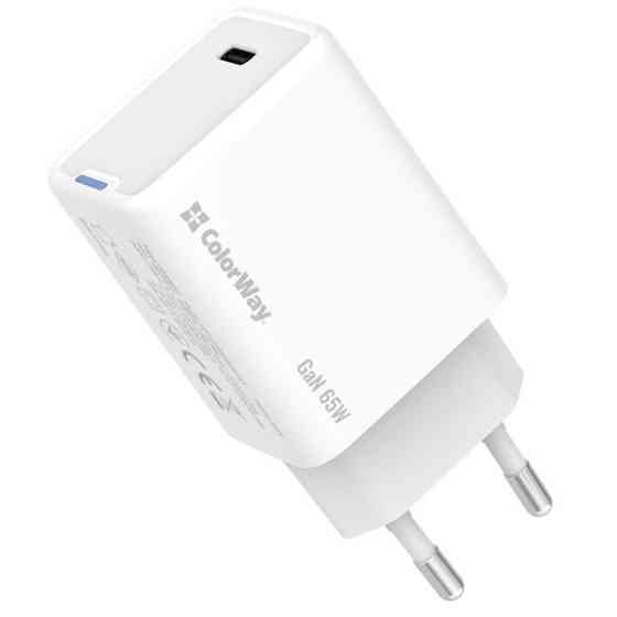 Мережевий зарядний пристрій ColorWay GaN Mini 65W PD Port PPS USB-C White (CW-CHS049PD-WT) (Код това Харьков