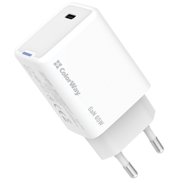 Мережевий зарядний пристрій ColorWay GaN Mini 65W PD Port PPS USB-C White (CW-CHS049PD-WT) (Код това Харьков - изображение 1