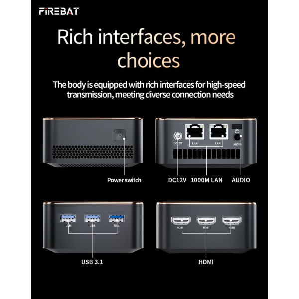 Міні-комп'ютер Firebat T8 Plus 8/256GB n100 Black (Код товару:40008) Харьков - изображение 4