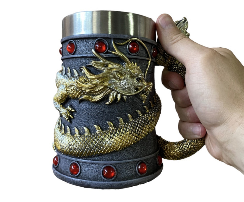 Кружка Чашка Бокал 3 Нержавеющая сталь Дракон Золотой Танард 550 мл Киев - изображение 6
