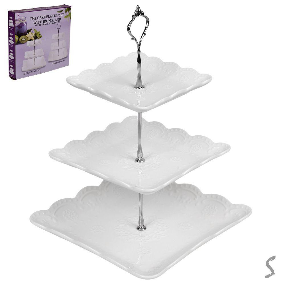 Конфетница фруктовница трёхъярусная Кружево Stenson белая MC3664 Одеса - зображення 2