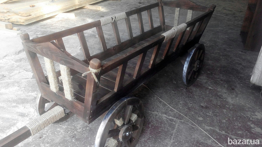 Візок садовий. Возик дерево. Декоративная телега. Воз из дерева. Деревянные колеса для телег Київ - зображення 1