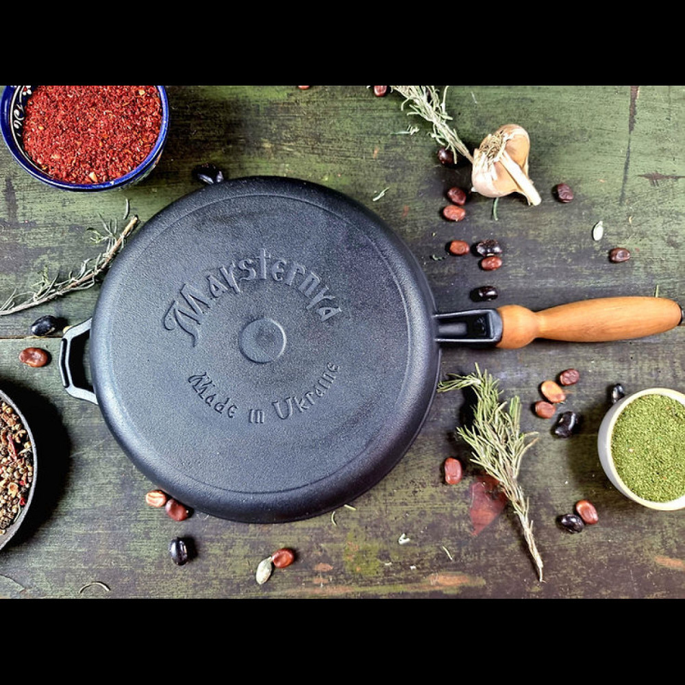 Сковорода чугунная Maysternya с деревянной ручкой 26х4 см Т303 Одесса - изображение 6