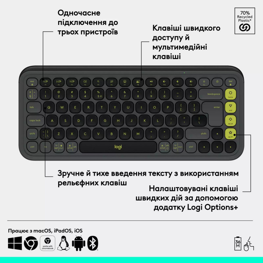 Клавиатура компьютерная безпроводная Logitech POP Icon keys Graphite L920-013157 графитовая Київ - зображення 4