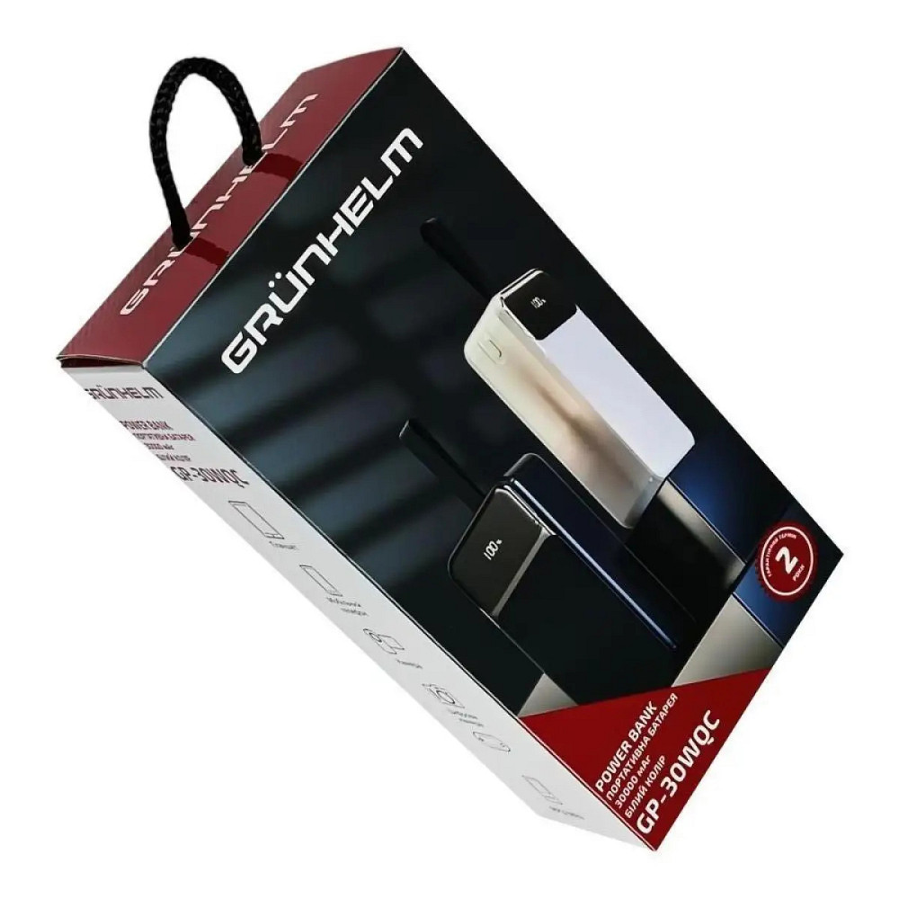 Повербанк Power bank Grunhelm GP-30WQC 30000 mAh белый Киев - изображение 6