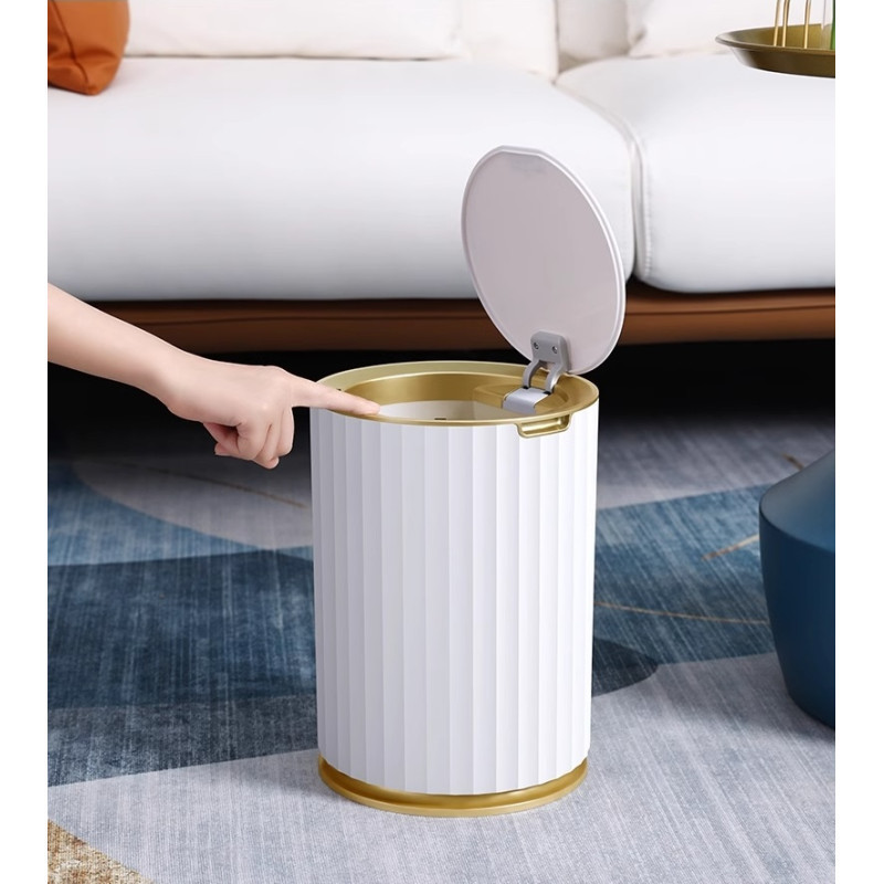 Сенсорное ведро для мусора JAH 9 л круглое Nordic белое-золотое Київ - зображення 2
