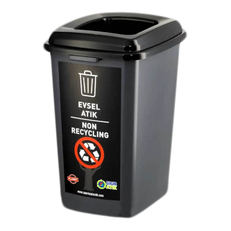 Бак для сортировки мусора 50 л Planet "Не подлежит переработке" антрацитовый-черный 20310 Київ - зображення 1