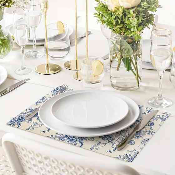 Салфетки сервировочные 30×45 см, набор 4 шт, бежевые с голубыми цветами Leeseph MV103 Одеса