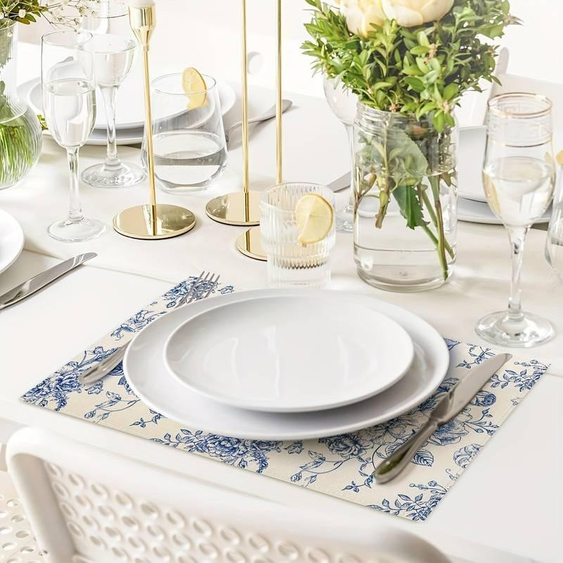 Салфетки сервировочные 30×45 см, набор 4 шт, бежевые с голубыми цветами Leeseph MV103 Одеса - зображення 2