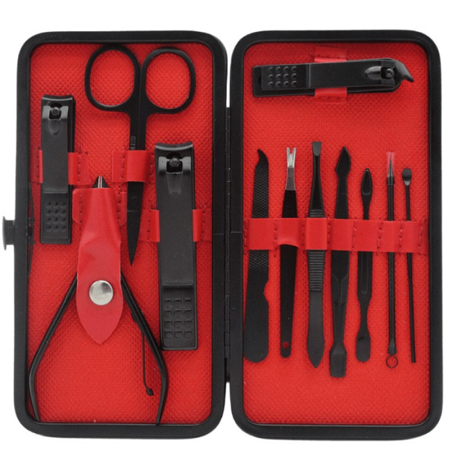 Набор инструментов для ухода ногтей 14766 12 предметов черный с красным Київ - зображення 1