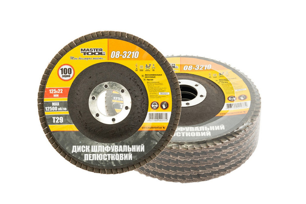 Диск шлифовальный лепестковый конусный MASTERTOOL Т29 зерно 100 125х22 мм 5 шт 08-3210PC Харьков - изображение 1