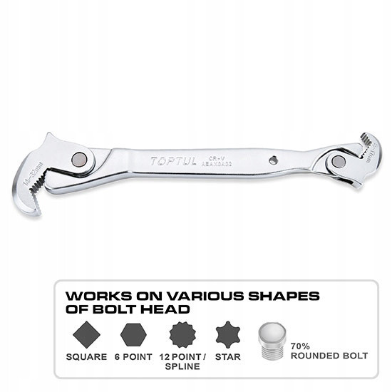 Ключ двусторонний универсальный самозажимной 8-32мм TOPTUL AEAX3A32 Харків - зображення 8