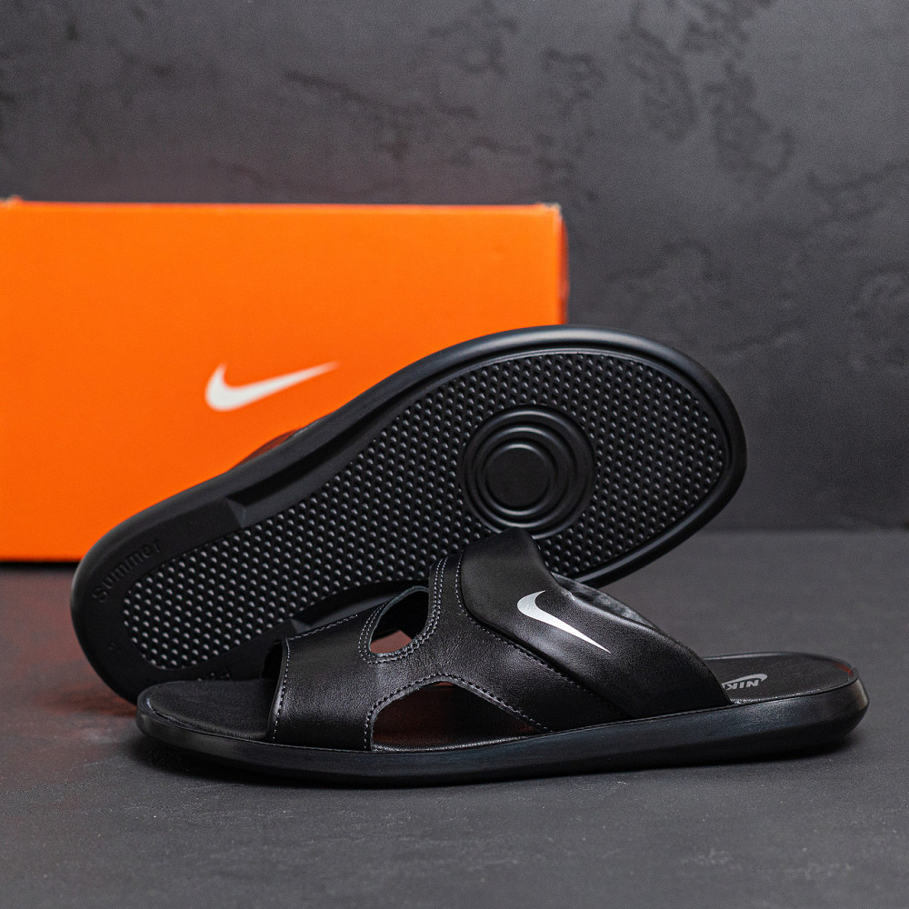 Мужские кожаные  летние шлепанцы-сланцы Nike Киев - изображение 9