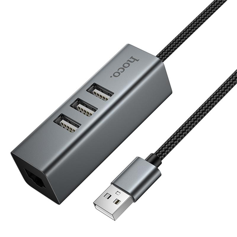 Переходник HUB Hoco HB1D USB to USB2.0*3+RJ45 Херсон - зображення 6