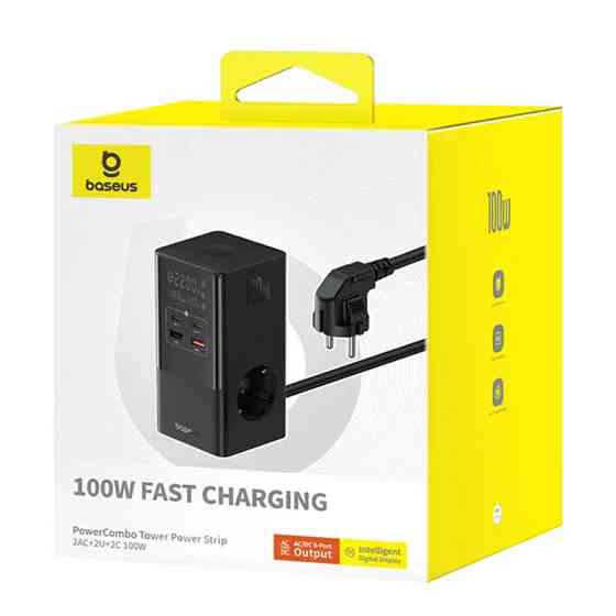 СЗУ Baseus PowerCombo Tower PowerStrip 100W (2USB-A/2C/2Socket) (1.5m) (E00023609113-00) Херсон