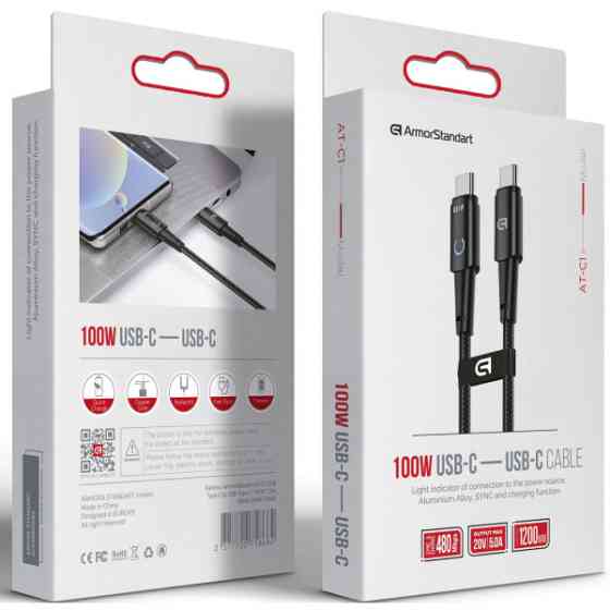 Кабель ArmorStandart AT-C1 Type-C to Type-C 100W 1,2m Black (ARM75868) (Код товару:43387) Харків