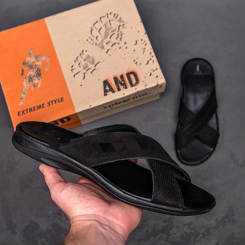 Мужские кожаные  летние шлепанцы-сланцы Black Київ - зображення 9