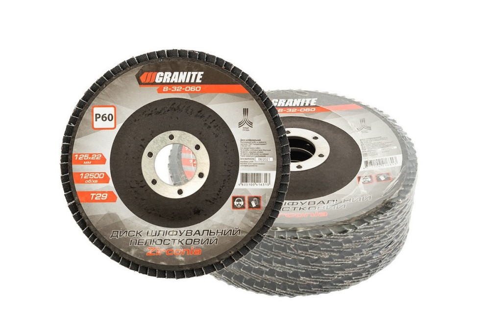 Диск шлифовальный лепестковый конусный GRANITE ZIRCONIA Т29 зерно 60 125х22 мм 5 шт 8-32-060PC Харьков - изображение 1