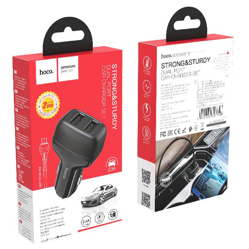 АЗУ Hoco Z36 Leader 2.4A (2USB-A) + кабель USB to MicroUSB Херсон - изображение 6