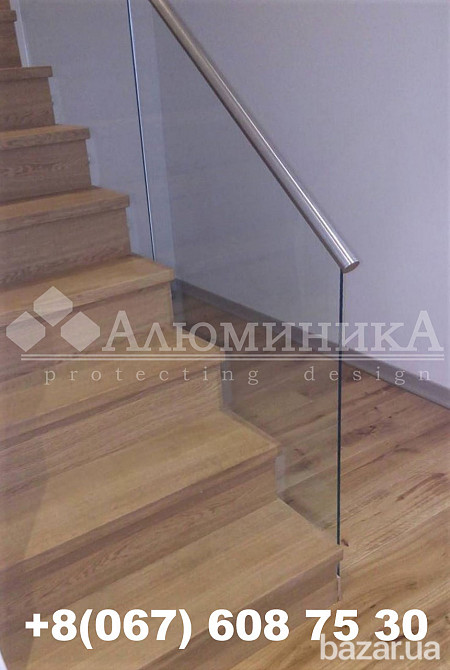 Перила, ограждения, поручни пристенные алюминиевые , терраса, со стеклом Одеса - зображення 10