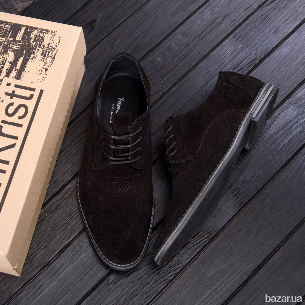 Мужские кожаные летние туфли VanKristi classic black Киев - изображение 10