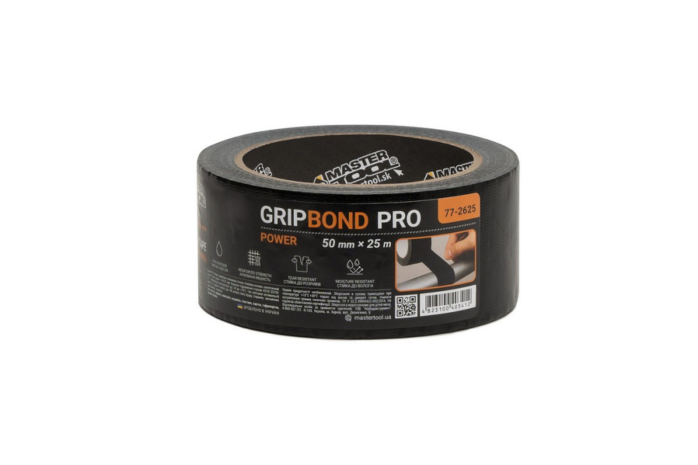 Лента армированная MASTERTOOL GripBond Pro Power t 80°C 50 мм×25 м черная 77-2625 Харьков - изображение 2