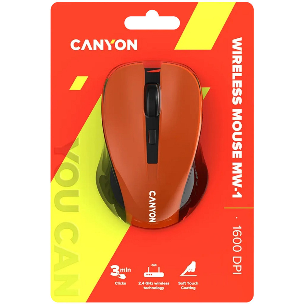Мышь компьютерная безпроводная Canyon CNE-CMSW1O Orange оранжевая Киев - изображение 6