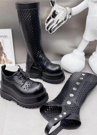 Сапоги - туфли, весна - лето, кожаные, с перфорацией, 25,5 см. Київ - зображення 1