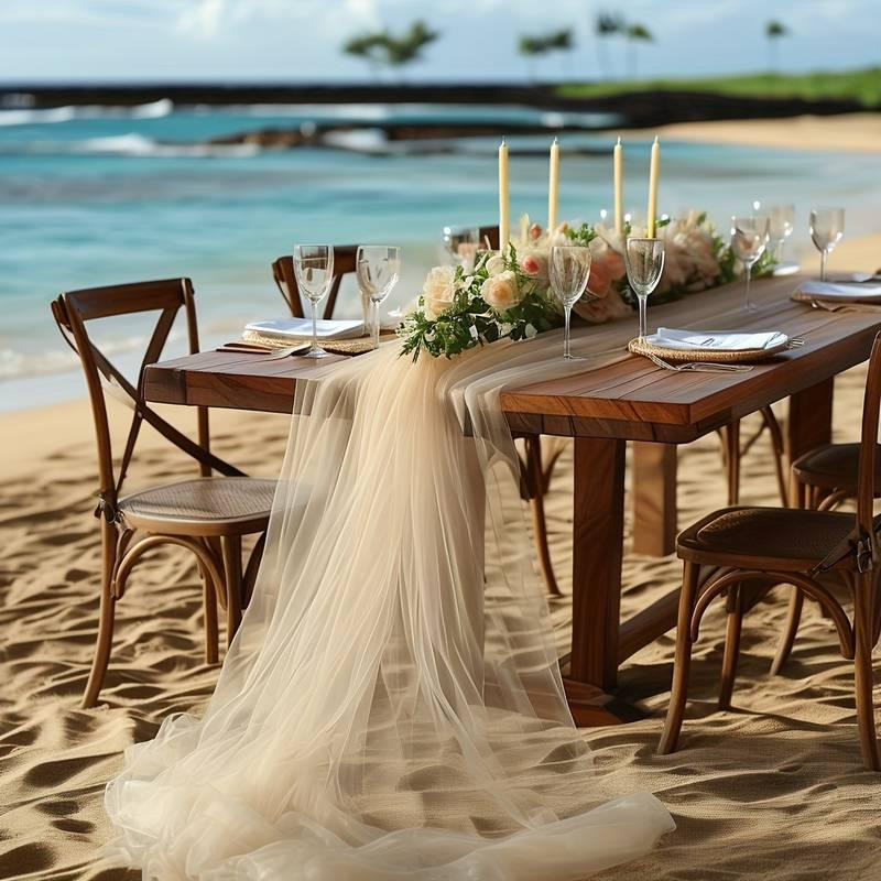 Дорожка длинная из фатина праздничная Leeseph 75*800 см бежевая Одесса - изображение 10