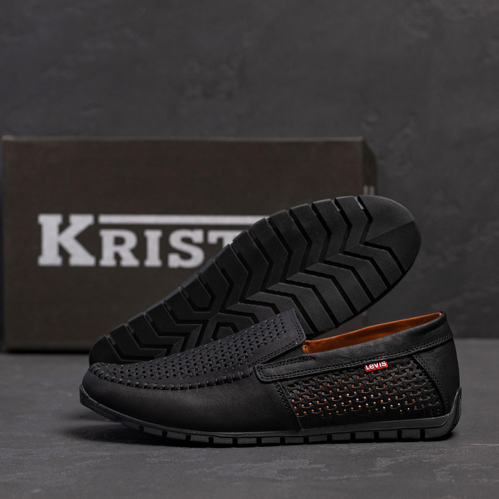 Мужские летние кожаные мокасины  LS перфорация Black Киев - изображение 9