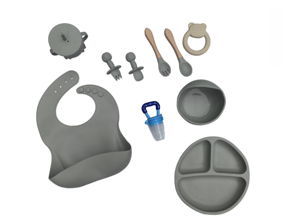 Детский силиконовый набор посуды для кормления серый 12 предметов Киев - изображение 7