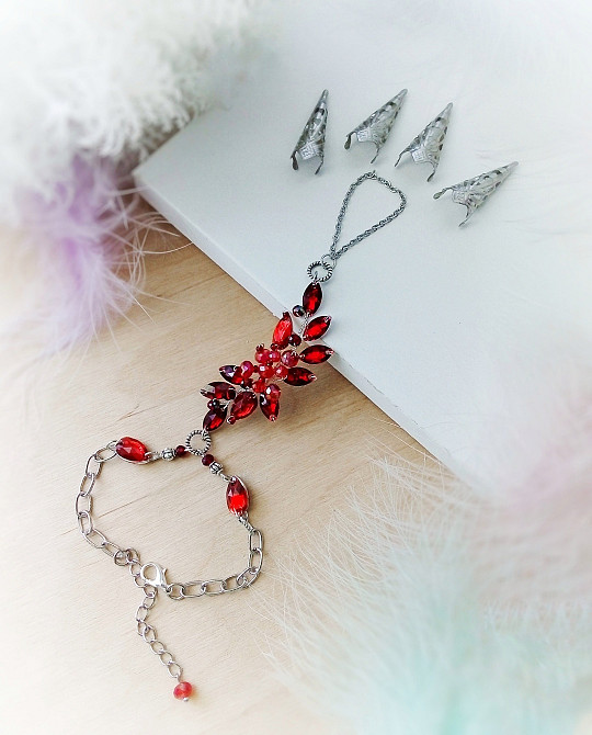 Слейв браслет кігтики червоний фентезі аксесуар на руку нігті накладні кільця ланцюжки Луцк - изображение 4