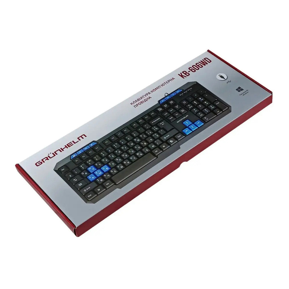 Клавиатура компьютерная проводная Grunhelm KB-606WD 1.5 м черная Київ - зображення 5
