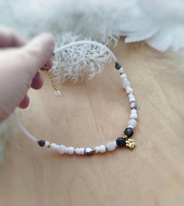 Лапка чокер намисто кольє білий сірий ларвікіт агат гематит підвіска захист удача подарунок дівчині Луцьк - зображення 5