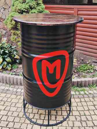 Стіл бочка з вашим логотипом для кафе, фудкорту | Брендовані бочки Київ