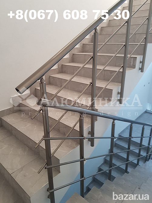 Перила, ограждения, поручни пристенные алюминиевые , терраса, со стеклом Одеса - зображення 7