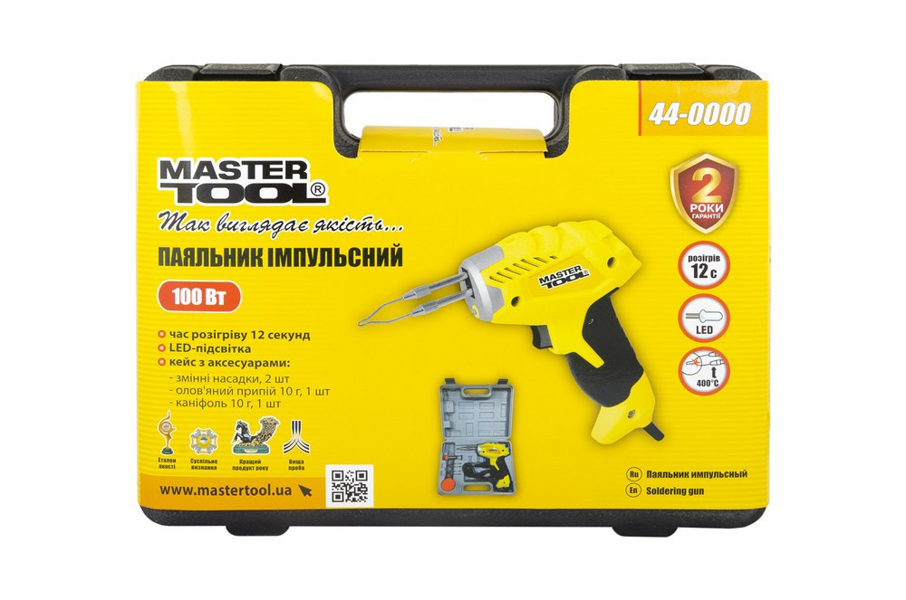 Паяльник импульсный MASTERTOOL с трансформатором 100 Вт/220-240 V/50 Hz 0-400°С LED пластиковый кейс Харків - зображення 4