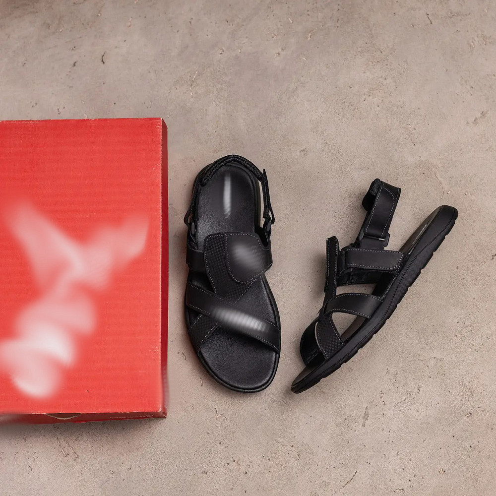 Мужские кожаные сандалии  PM Black Leather Киев - изображение 8