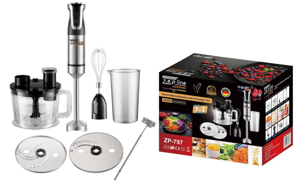 Блендер погружной в наборе Zepline ZP-797 1500 Вт черный Київ - зображення 2