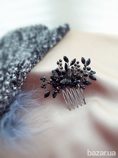 Вечерний сад ажурный гребень заколка черный графитовый серый серебро ветки Луцьк - зображення 3